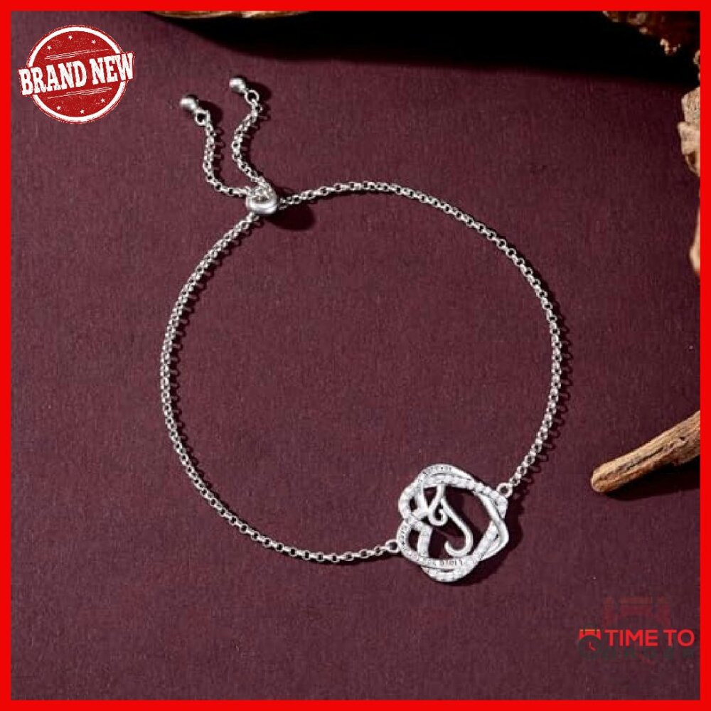 Sterling Silver Double Heart Initial Bracelet Adj… - image 5